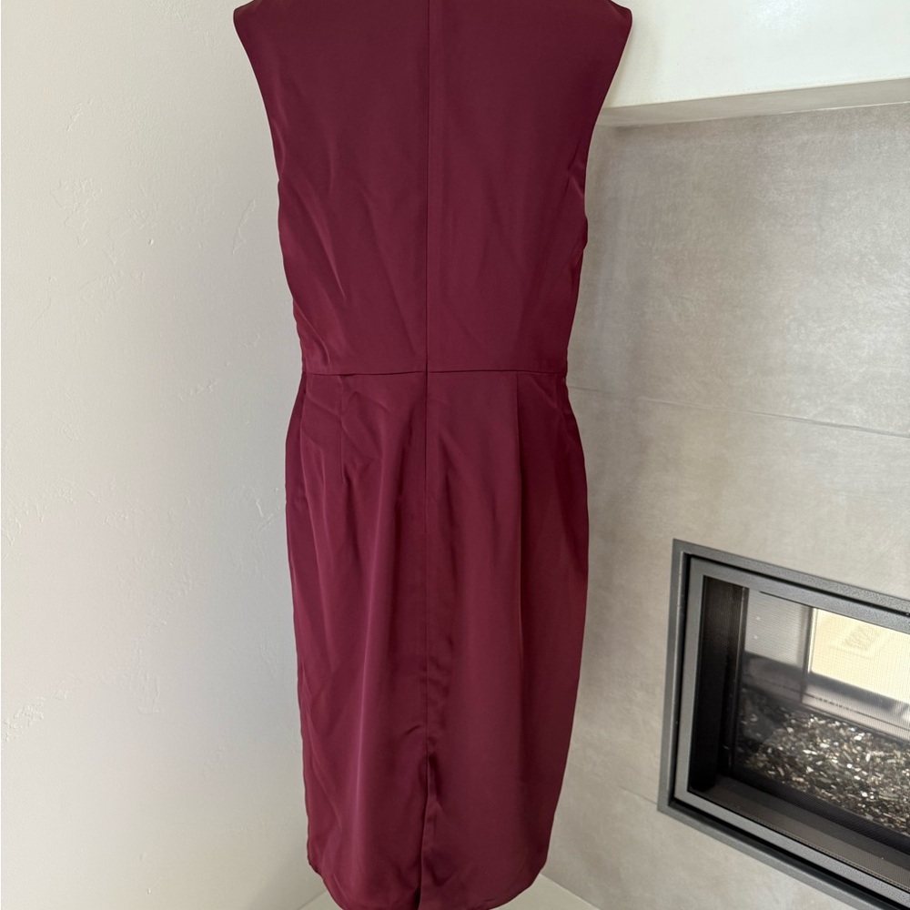 NWT Ralph Lauren Woman Satin Burgundy Sleeveless Rouced Coctail Dress Size 10 - Picture 3 of 7